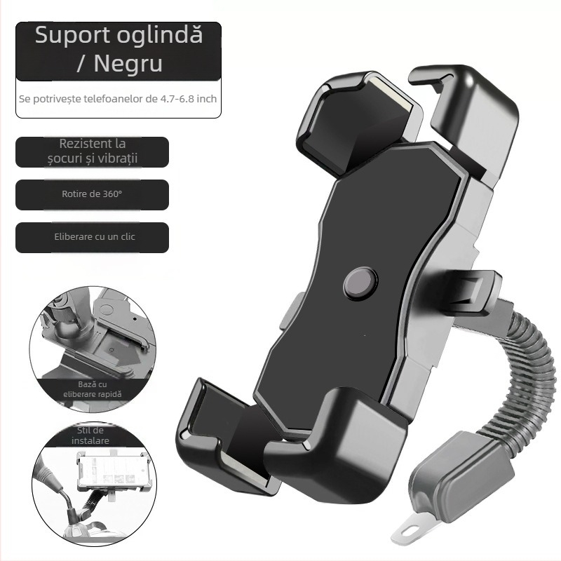 Suport pentru telefon pe ghidon cu amortizare antișoc pentru motociclete, biciclete și biciclete electrice