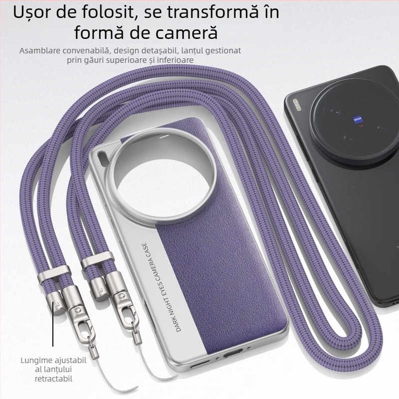 Husă de protecție pentru Vivo X200 Ultra seria, design texturat din piele și stil cameră, material PC, finisaj emboss, disipare a Căldurii și protecție anti-cadere