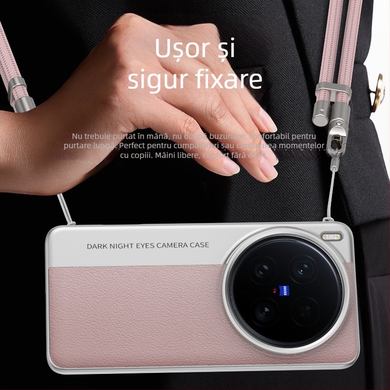 Husă de protecție pentru Vivo X200 Ultra seria, design texturat din piele și stil cameră, material PC, finisaj emboss, disipare a Căldurii și protecție anti-cadere