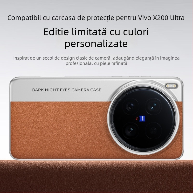 Husă de protecție pentru Vivo X200 Ultra seria, design texturat din piele și stil cameră, material PC, finisaj emboss, disipare a Căldurii și protecție anti-cadere