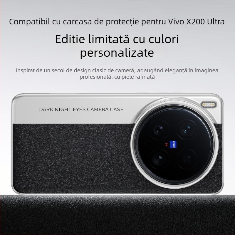 Husă de protecție pentru Vivo X200 Ultra seria, design texturat din piele și stil cameră, material PC, finisaj emboss, disipare a Căldurii și protecție anti-cadere
