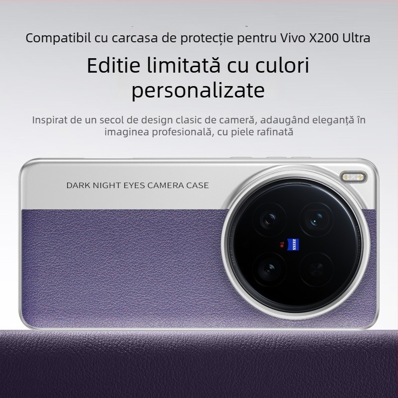 Husă de protecție pentru Vivo X200 Ultra seria, design texturat din piele și stil cameră, material PC, finisaj emboss, disipare a Căldurii și protecție anti-cadere