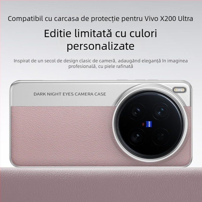 Husă de protecție pentru Vivo X200 Ultra seria, design texturat din piele și stil cameră, material PC, finisaj emboss, disipare a Căldurii și protecție anti-cadere