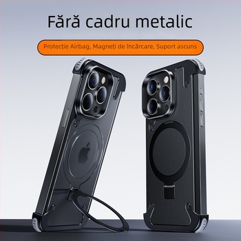 Carcasă pentru telefon pentru iPhone 14 / iPhone 14 Max cu cadru metalic și pernă de aer (Material: Metal + PC; Stil: Two in One, Business, Retro, Nordic; Confecție: Hot Pressing; Funcții: Antișoc, Suport/Bracket, Atracție magnetică, Anti-amprente; Modele 