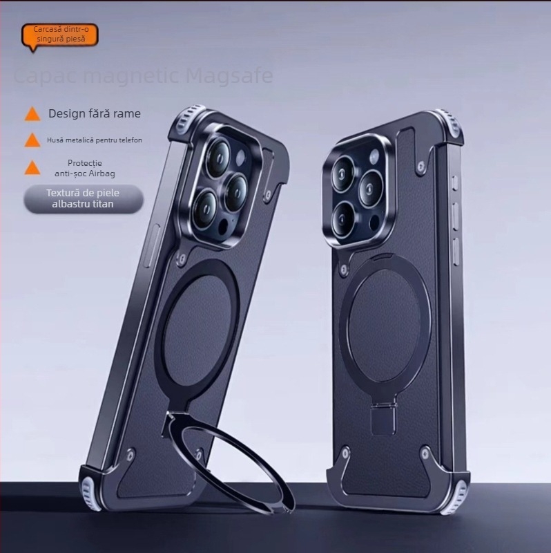 Carcasă pentru telefon pentru iPhone 14 / iPhone 14 Max cu cadru metalic și pernă de aer (Material: Metal + PC; Stil: Two in One, Business, Retro, Nordic; Confecție: Hot Pressing; Funcții: Antișoc, Suport/Bracket, Atracție magnetică, Anti-amprente; Modele 