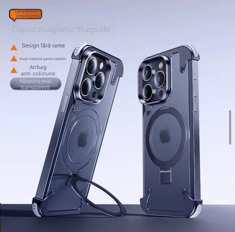Carcasă pentru telefon pentru iPhone 14 / iPhone 14 Max cu cadru metalic și pernă de aer (Material: Metal + PC; Stil: Two in One, Business, Retro, Nordic; Confecție: Hot Pressing; Funcții: Antișoc, Suport/Bracket, Atracție magnetică, Anti-amprente; Modele 