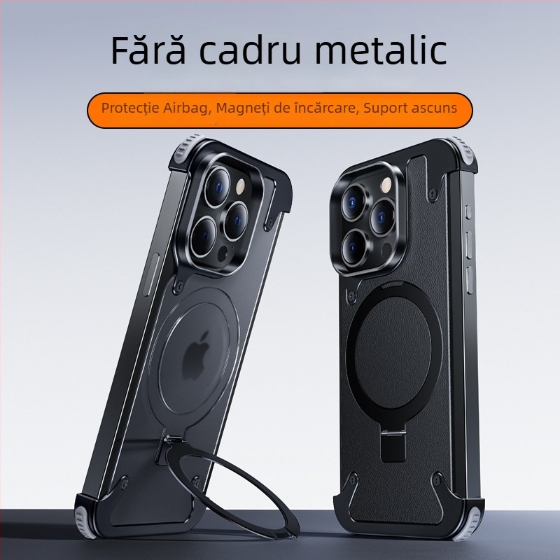 Carcasă pentru telefon pentru iPhone 14 / iPhone 14 Max cu cadru metalic și pernă de aer (Material: Metal + PC; Stil: Two in One, Business, Retro, Nordic; Confecție: Hot Pressing; Funcții: Antișoc, Suport/Bracket, Atracție magnetică, Anti-amprente; Modele 