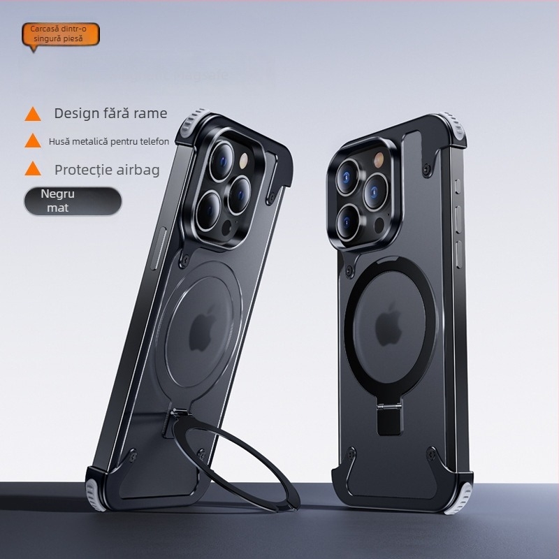 Carcasă pentru telefon pentru iPhone 14 / iPhone 14 Max cu cadru metalic și pernă de aer (Material: Metal + PC; Stil: Two in One, Business, Retro, Nordic; Confecție: Hot Pressing; Funcții: Antișoc, Suport/Bracket, Atracție magnetică, Anti-amprente; Modele 