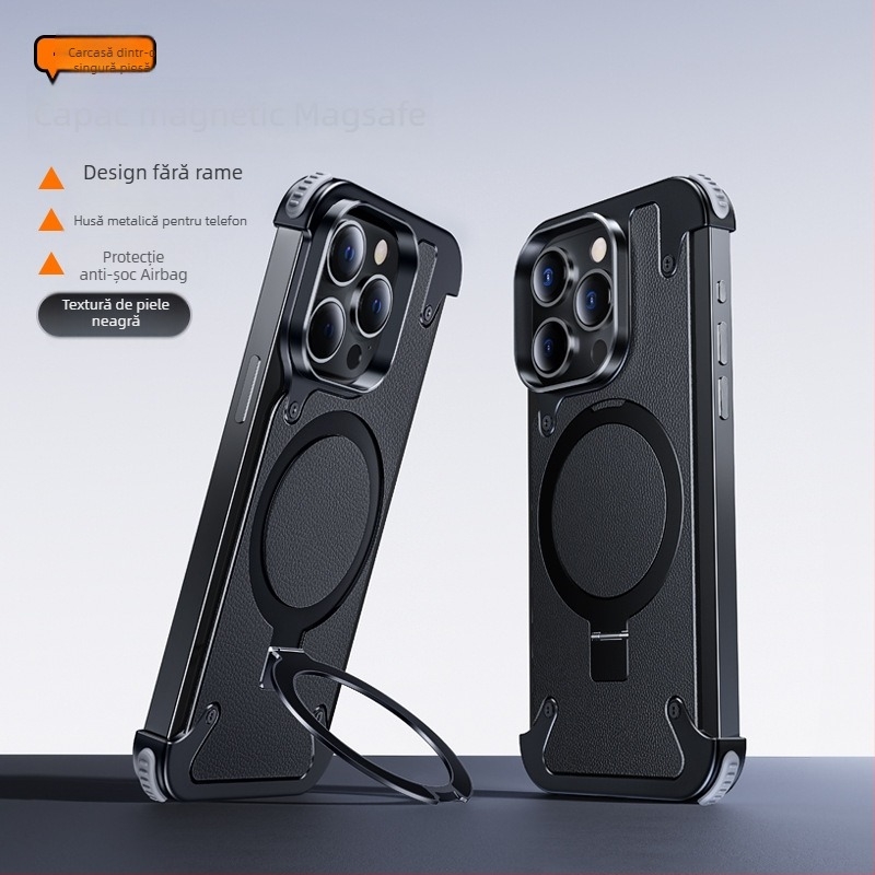 Carcasă pentru telefon pentru iPhone 14 / iPhone 14 Max cu cadru metalic și pernă de aer (Material: Metal + PC; Stil: Two in One, Business, Retro, Nordic; Confecție: Hot Pressing; Funcții: Antișoc, Suport/Bracket, Atracție magnetică, Anti-amprente; Modele 