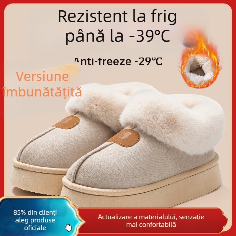 Papuci unisex din in, cu spate închis, pentru toamnă-iarna, calzi ca ghete de zăpadă, talpă PVC antiaderentă, căptușeală pufoasă