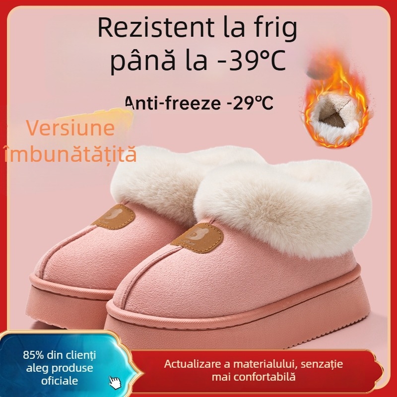 Papuci unisex din in, cu spate închis, pentru toamnă-iarna, calzi ca ghete de zăpadă, talpă PVC antiaderentă, căptușeală pufoasă
