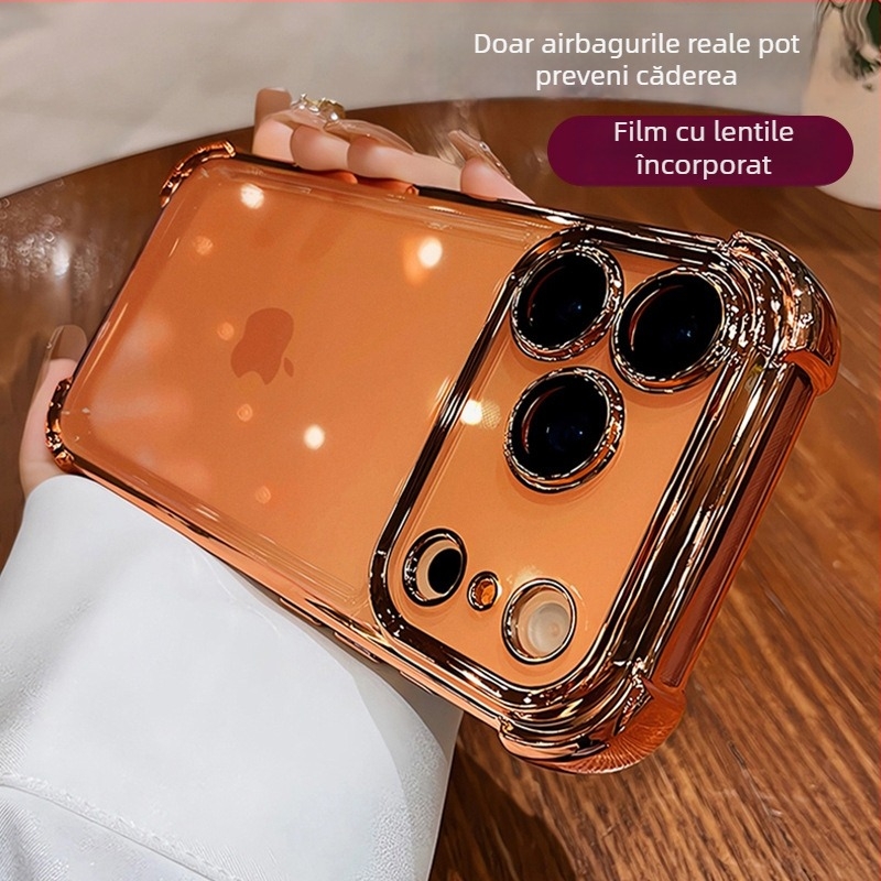 Carcasă TPU pentru iPhone 17 cu finisaj electroplating – protecție anti-cadere completă, husă moale minimalistă cu folie pentru obiectiv