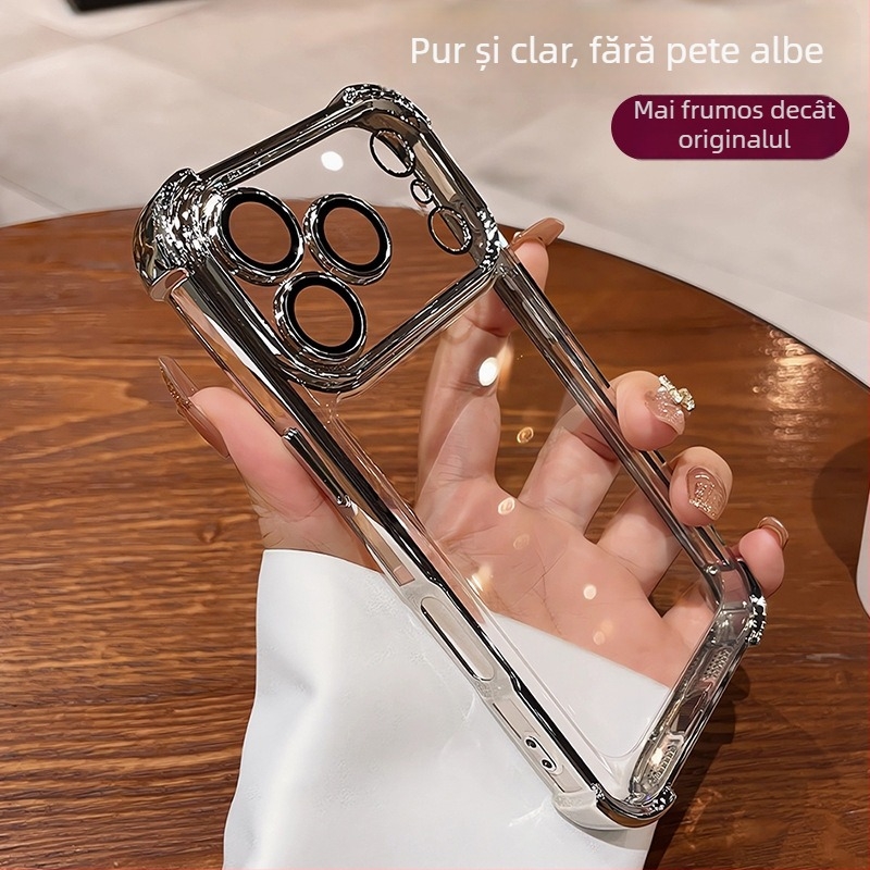 Carcasă TPU pentru iPhone 17 cu finisaj electroplating – protecție anti-cadere completă, husă moale minimalistă cu folie pentru obiectiv