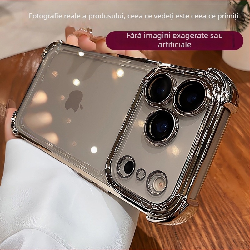 Carcasă TPU pentru iPhone 17 cu finisaj electroplating – protecție anti-cadere completă, husă moale minimalistă cu folie pentru obiectiv