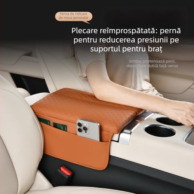 Cutie pentru cotieră auto cu deschidere dublă și capac din piele pentru depozitare (Material: Piele; Modele compatibile: Universale; Brand: Special; Brand privat autorizat: Da)