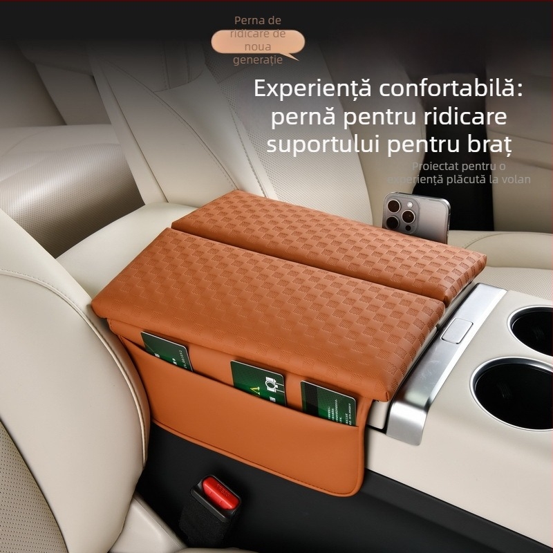 Cutie pentru cotieră auto cu deschidere dublă și capac din piele pentru depozitare (Material: Piele; Modele compatibile: Universale; Brand: Special; Brand privat autorizat: Da)
