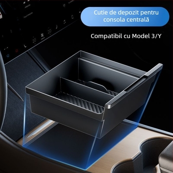 Cap din plastic pentru consola centrală, Tesla Model Y și Model 3; capac pentru compartimentul de la cotieră; spațiu privat de depozitare; nepersonalizabil
