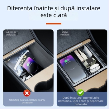 Cap din plastic pentru consola centrală, Tesla Model Y și Model 3; capac pentru compartimentul de la cotieră; spațiu privat de depozitare; nepersonalizabil