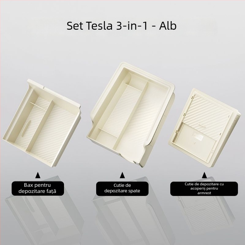 Cap din plastic pentru consola centrală, Tesla Model Y și Model 3; capac pentru compartimentul de la cotieră; spațiu privat de depozitare; nepersonalizabil