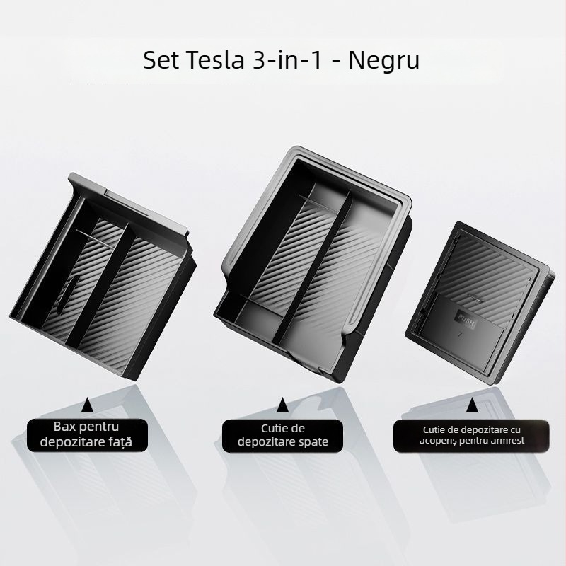 Cap din plastic pentru consola centrală, Tesla Model Y și Model 3; capac pentru compartimentul de la cotieră; spațiu privat de depozitare; nepersonalizabil