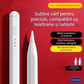 Stylus capacitiv cu indicator de lumină pentru iPad și dispozitive tactile Android/Windows; pachet include: stylus, manual, cablu USB, 2 vârfuri