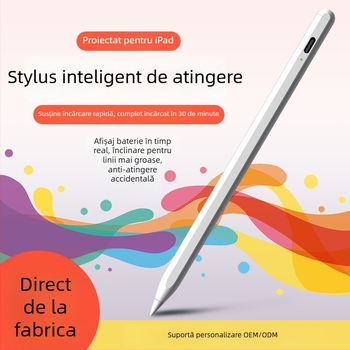 Stylus capacitiv cu indicator de lumină pentru iPad și dispozitive tactile Android/Windows; pachet include: stylus, manual, cablu USB, 2 vârfuri