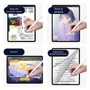 Stylus capacitiv cu indicator de lumină pentru iPad și dispozitive tactile Android/Windows; pachet include: stylus, manual, cablu USB, 2 vârfuri