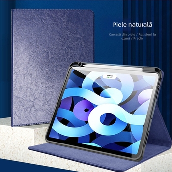 Husă din piele naturală pentru iPad Air 4, iPad Pro 11/12.9 și iPad mini 6 – funcție Sleep/Wake, rezistentă la șocuri, suport încorporat, disipare a căldurii, anti-uzură, anti-amprente; confecționată prin presare la cald
