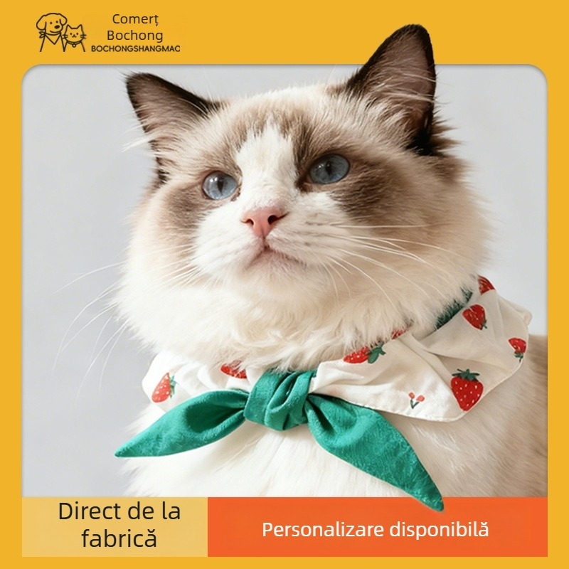 Prosop din bumbac pentru saliva la animale de companie, cu decor papion lucrat manual