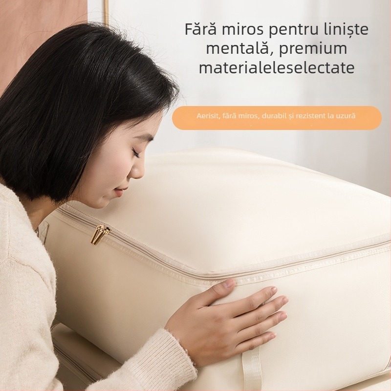Geantă de depozitare pentru pătură, Geantă de comprimare vizuală, formă cub, material satin, organizator de haine multifuncțional