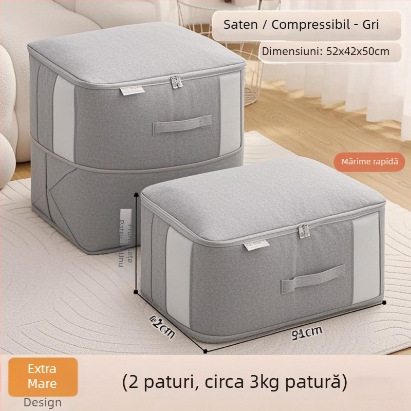 Geantă de depozitare pentru pătură, Geantă de comprimare vizuală, formă cub, material satin, organizator de haine multifuncțional