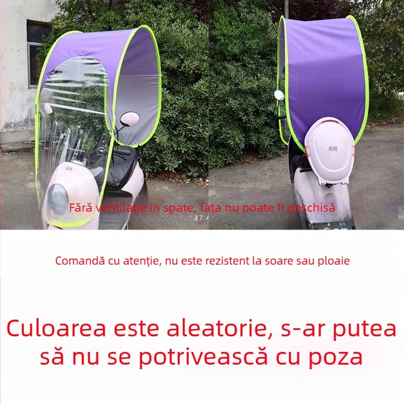 Protecție solară pentru vehicul electric cu țesătură poliester 210T, ramă din fibră, deschidere manuală, UPF >40, impermeabil