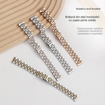 Brățară Apple Watch din oțel inoxidabil cu închidere fluture, verigi cu șapte legături, stil subțire