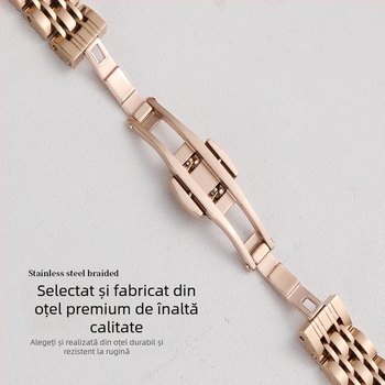Brățară Apple Watch din oțel inoxidabil cu închidere fluture, verigi cu șapte legături, stil subțire