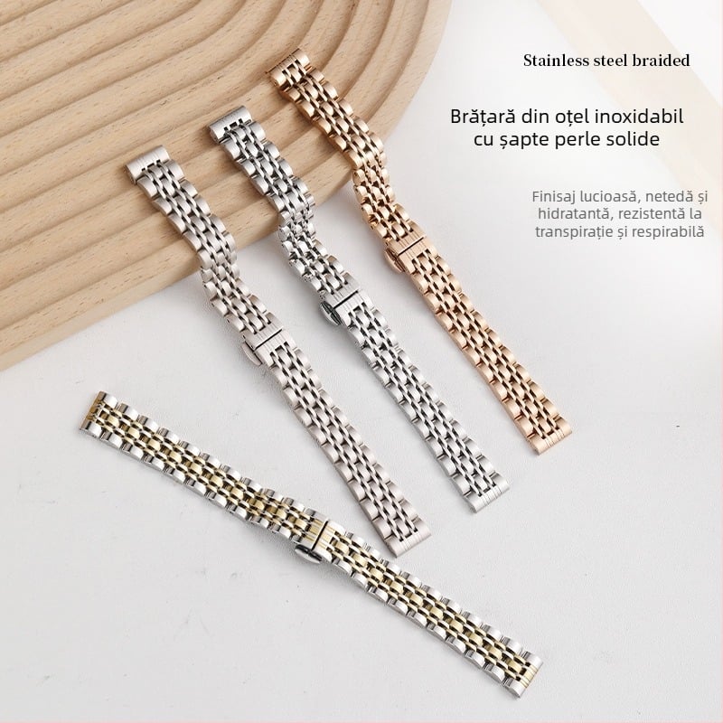 Brățară Apple Watch din oțel inoxidabil cu închidere fluture, verigi cu șapte legături, stil subțire
