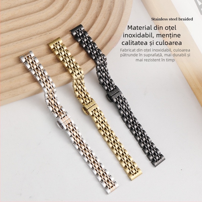 Brățară Apple Watch din oțel inoxidabil cu închidere fluture, verigi cu șapte legături, stil subțire