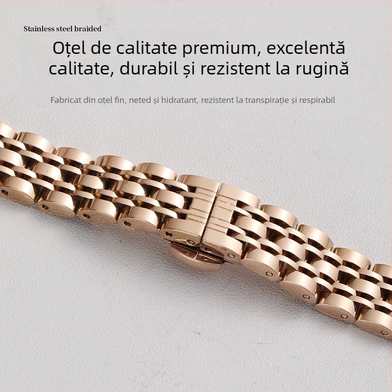 Brățară Apple Watch din oțel inoxidabil cu închidere fluture, verigi cu șapte legături, stil subțire