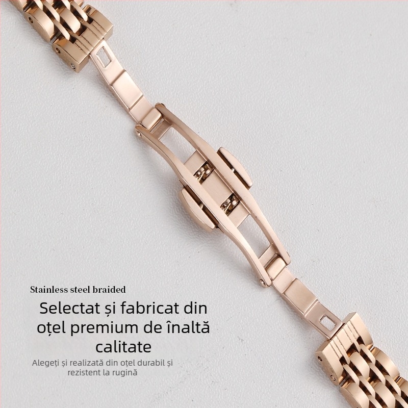 Brățară Apple Watch din oțel inoxidabil cu închidere fluture, verigi cu șapte legături, stil subțire