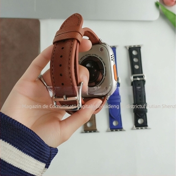 Brățară Rekdn pentru Apple Watch, piele microfibră, interfață de 22 mm, cataramă cu pin, model palmă, stil modern.