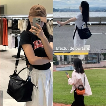 Geantă Tote Dumpling cu capac – piele naturală, formă gălușă, deschidere cu capac, buzunar intern pentru documente