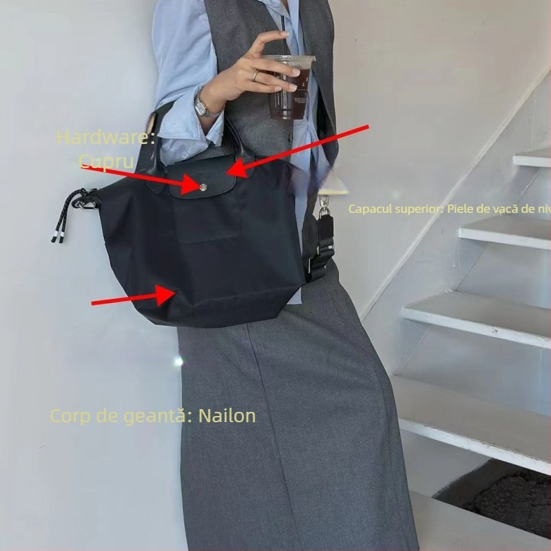 Geantă Tote Dumpling cu capac – piele naturală, formă gălușă, deschidere cu capac, buzunar intern pentru documente