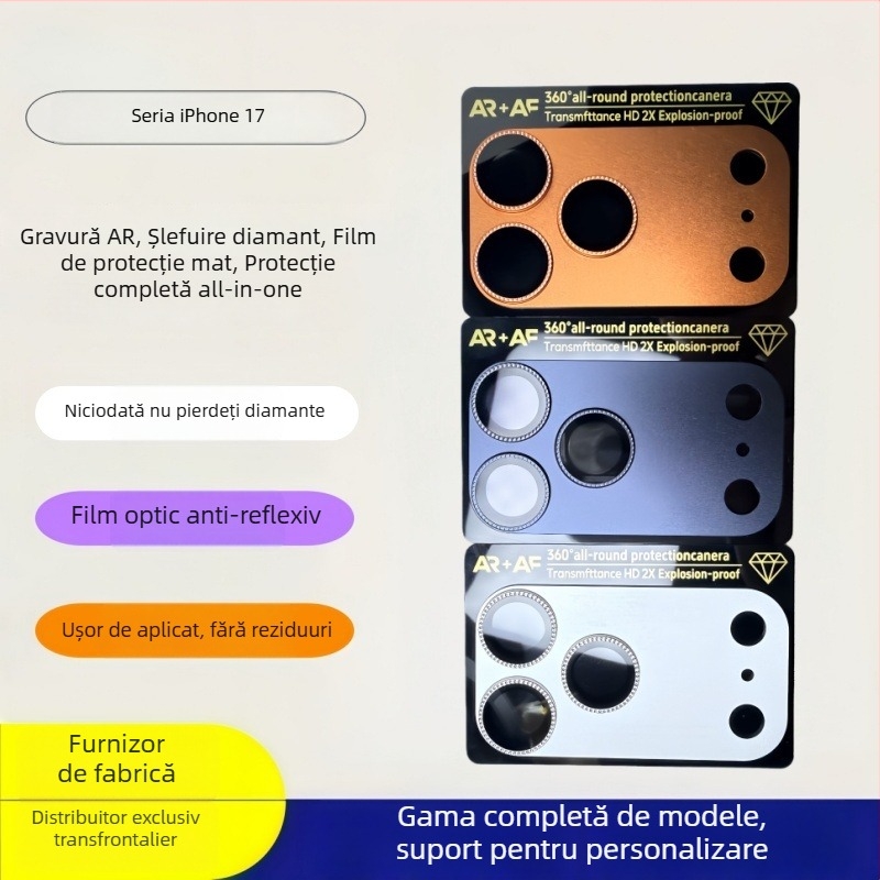 Film pentru obiectiv iPhone 17 Pro Max — aliaj de aluminiu, anti-reflexie, anti-zgâriere, acoperire completă