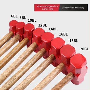 Ciocan octagonal cu cap din oțel carbon înalt și mâner din lemn, pentru uz casnic sau atelier (Cap din oțel carbon înalt; Mâner din lemn; Utilizare percuție)