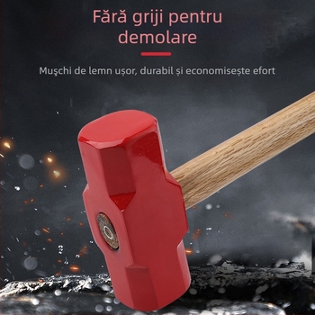 Ciocan octagonal cu cap din oțel carbon înalt și mâner din lemn, pentru uz casnic sau atelier (Cap din oțel carbon înalt; Mâner din lemn; Utilizare percuție)