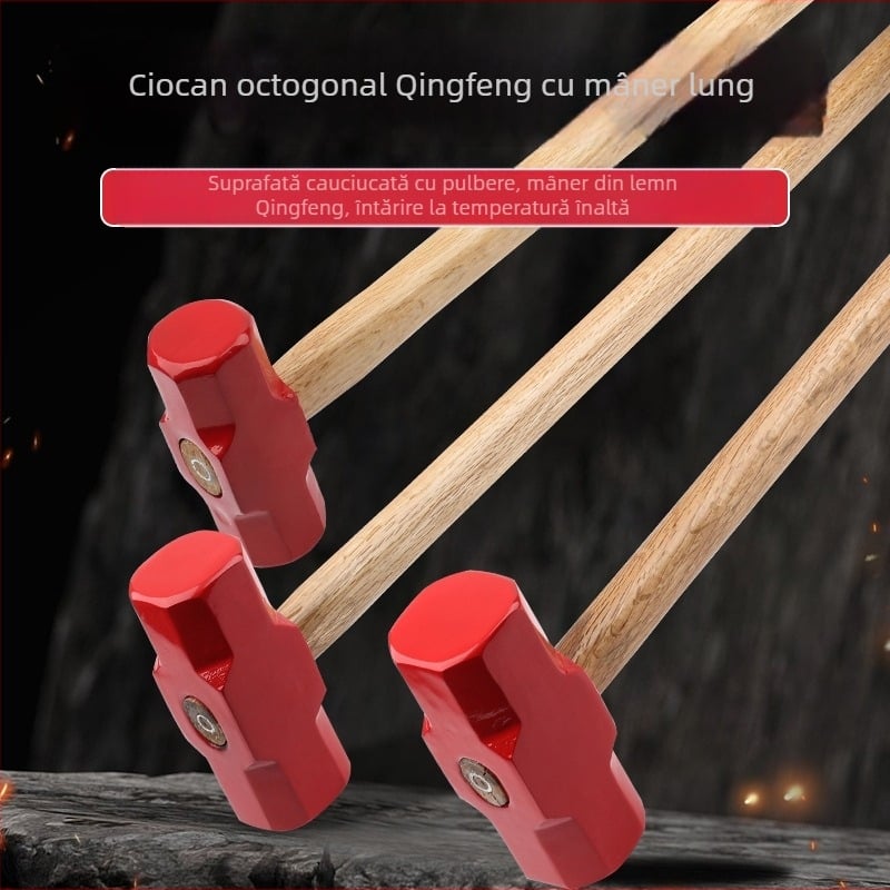 Ciocan octagonal cu cap din oțel carbon înalt și mâner din lemn, pentru uz casnic sau atelier (Cap din oțel carbon înalt; Mâner din lemn; Utilizare percuție)
