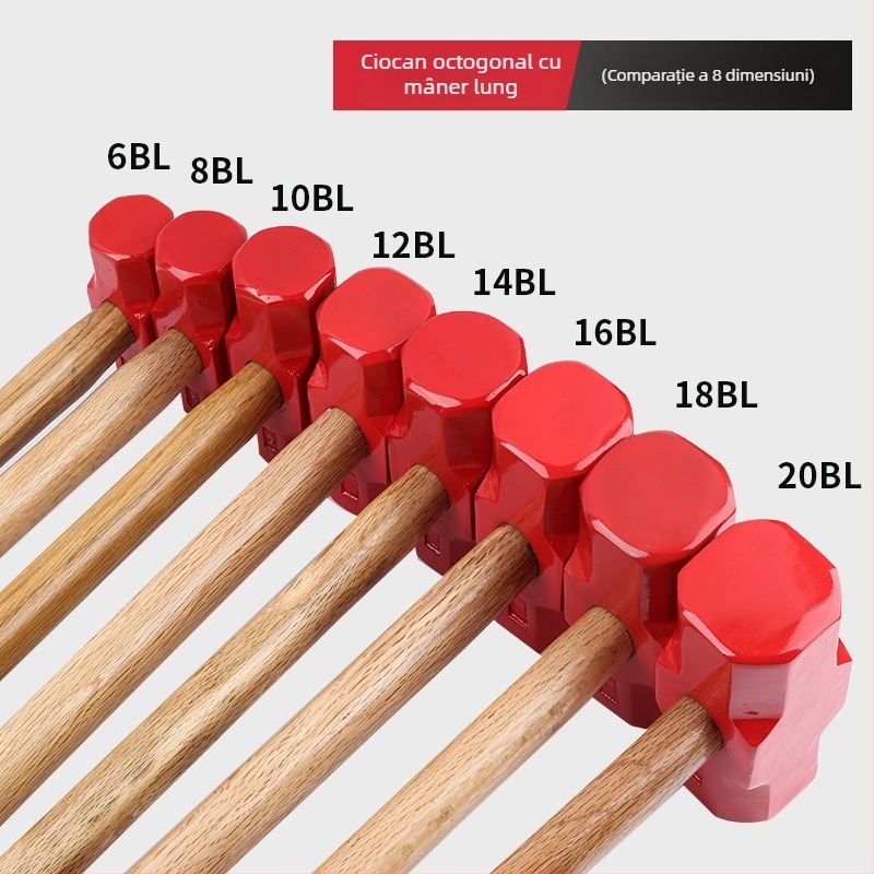 Ciocan octagonal cu cap din oțel carbon înalt și mâner din lemn, pentru uz casnic sau atelier (Cap din oțel carbon înalt; Mâner din lemn; Utilizare percuție)