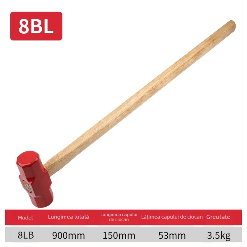 Ciocan octagonal cu cap din oțel carbon înalt și mâner din lemn, pentru uz casnic sau atelier (Cap din oțel carbon înalt; Mâner din lemn; Utilizare percuție)