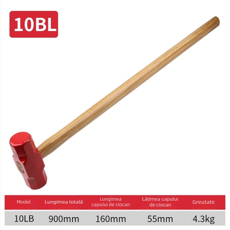 Ciocan octagonal cu cap din oțel carbon înalt și mâner din lemn, pentru uz casnic sau atelier (Cap din oțel carbon înalt; Mâner din lemn; Utilizare percuție)