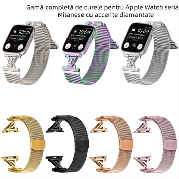 Brățară Milanese pentru Apple Watch cu diamante, 20 mm, închidere magnetică, compatibilă cu Series 1–10 și Ultra 2