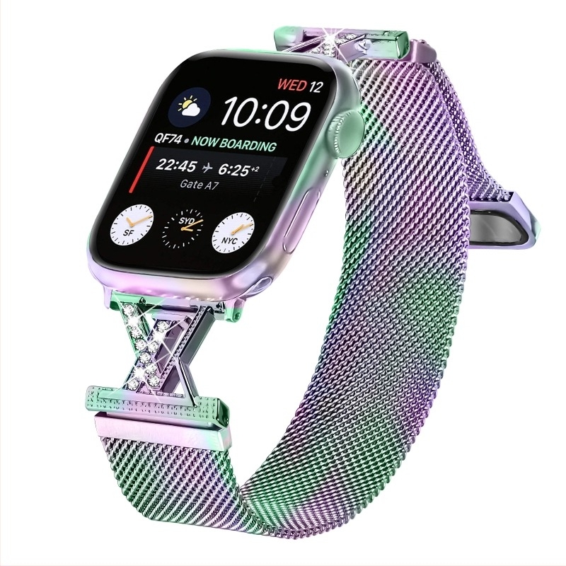 Brățară Milanese pentru Apple Watch cu diamante, 20 mm, închidere magnetică, compatibilă cu Series 1–10 și Ultra 2